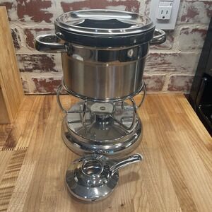 Hoffritz 18/10 Stainless Steel Fondue Set with Stand and Burner Silver Black
